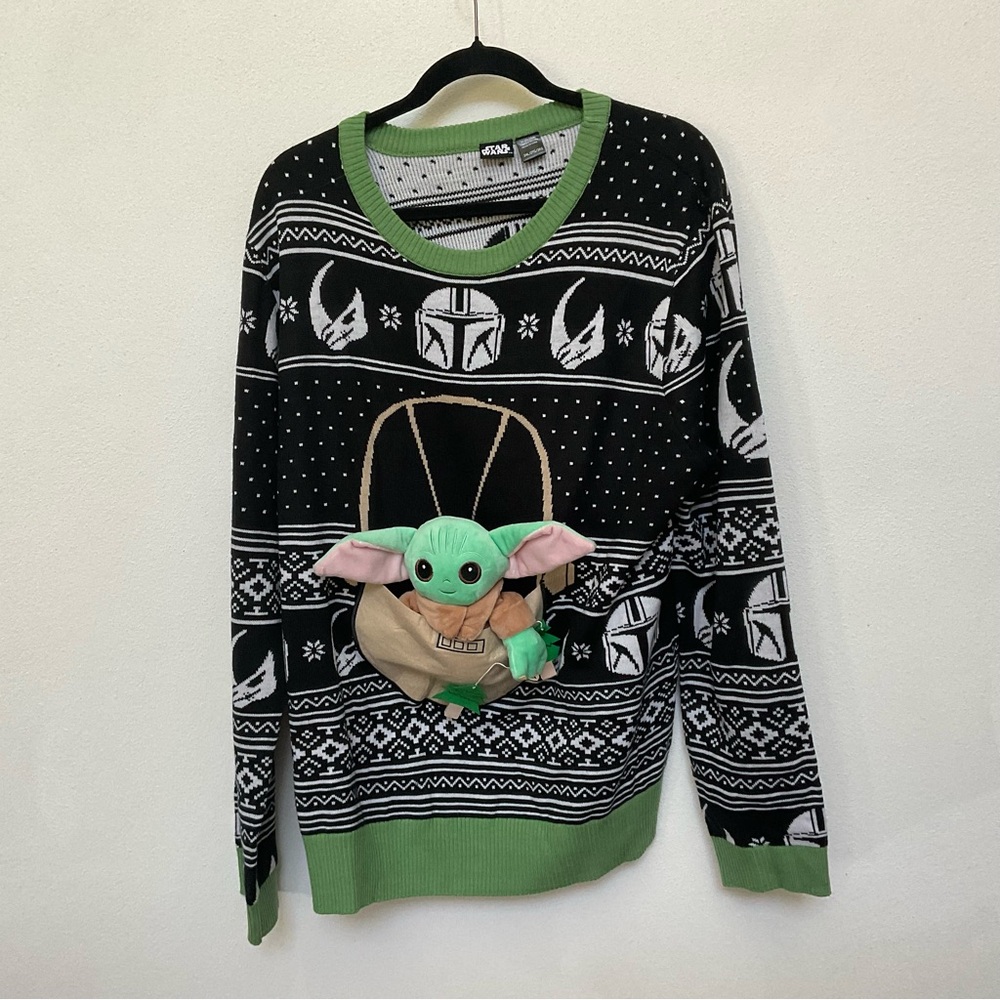 Star Wars Black, Green Baby Yoda Ugly Christmas Sweater Size 2XL Grogu Festive
